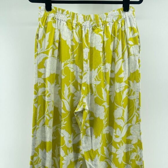 Marc New York Chartreuse Floral High Waisted Wide Leg Crop Pants M Linen Blend - Picture 8 of 13
